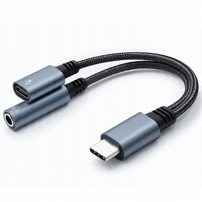 Adapter USB-C 2w1 USB-C Jack 3.5mm PD 15W 10cm