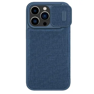 Nillkin Qin Cloth Pro Case etui do iPhone 14 Pro osłona na aparat kabura pokrowiec obudowa z klapką niebieski - Etui i futerały do telefonów - miniaturka - grafika 1