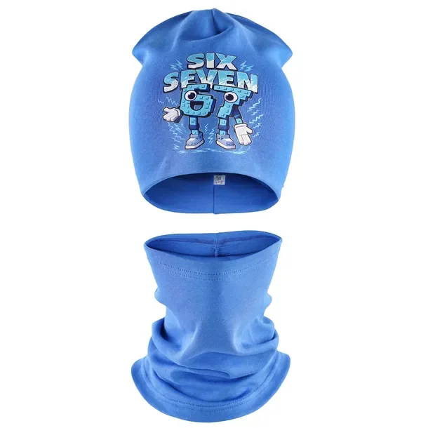 Czapka i komin SIX SEVEN dla chłopca błękit komplet młodzieżowy 54 cm