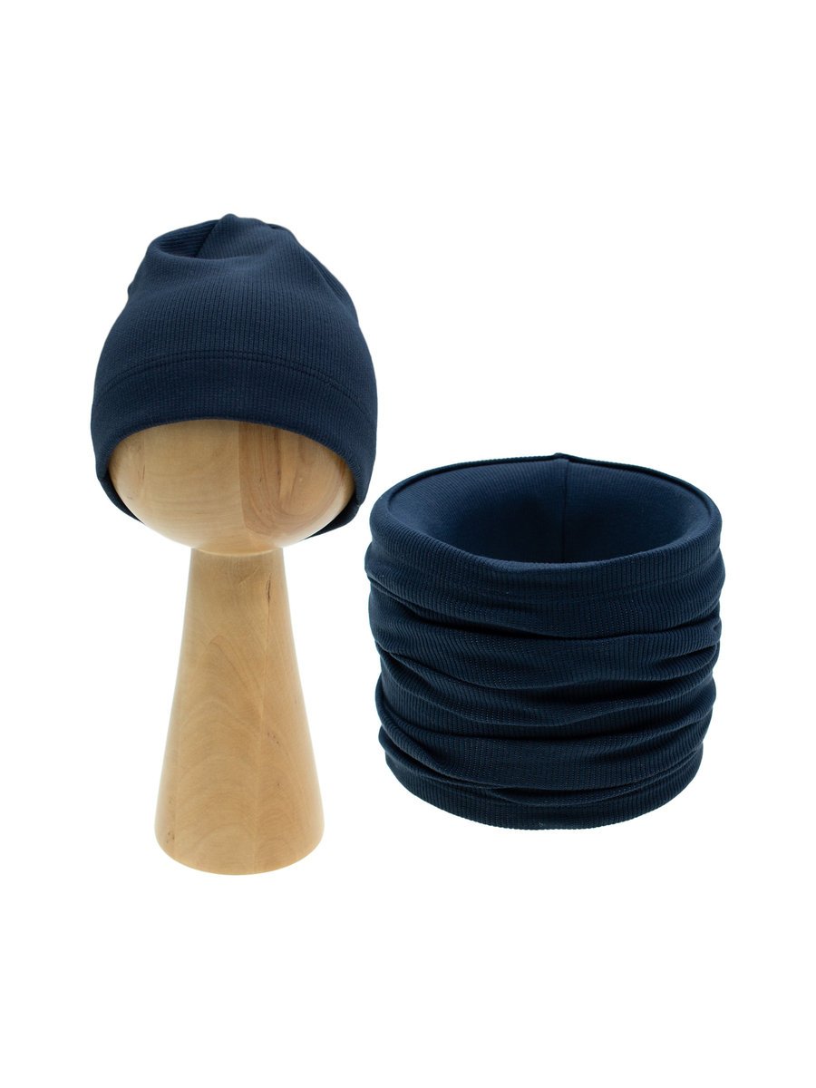 Chłopięcy komplet czapka + komin granatowy Nicol