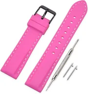 Akcesoria do smartwatchy - PASEK DO ZEGARKA RÓŻOWY SILIKONOWY BIAŁE OBSZYCIE UNIWERSALNY 18mm - miniaturka - grafika 1