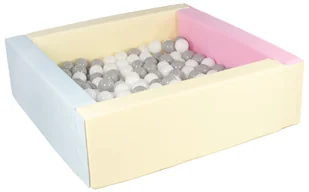 Kwadratowy suchy basen z ekoskóry z 200 piłeczkami (różowy, niebieski, żółty (pastel)/biały,szary) - Suche baseny - miniaturka - grafika 1