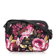 Torebki damskie - Damska crossbody z żakardu i ekoskóry czarno - różowa - miniaturka - grafika 1