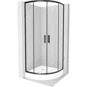 Kabiny prysznicowe - Mexen Rio kabina prysznicowa półokrągła 90x90 cm, transparent, czarna + brodzik Rio, biały - miniaturka - grafika 1
