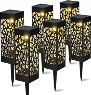 LAMPA SOLARNA OGRODOWA 6SZT AŻUROWA LED LAMPION WBIJANA SŁUPEK CZARNY - Lampy ogrodowe - miniaturka - grafika 1