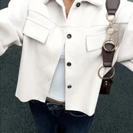 Kurtki damskie - TEMU YY0904149 Damska Krótka Kurtka z Klapami, Casualowy Styl Pracy, Top, Kurtka, Koszula-Kurtka, Styl Wiosenno-Jesienny - miniaturka - grafika 1