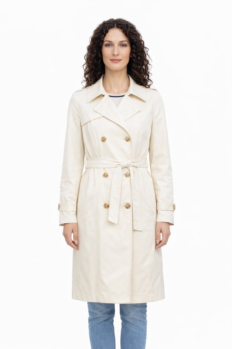 GUESS ELEGANCKI PŁASZCZ DAMSKI DWURZĘDOWY Z PASKIEM BEŻOWY M 1I4A
