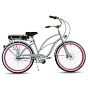 Rowery elektryczne - Rower elektryczny e-bike beach cruiser miejski damski Pink Panther 28 - miniaturka - grafika 1