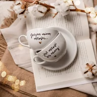 Filiżanki - Zestaw filiżanek 250 ml ze spodkami - Jedyną miarą miłości Jest miłość bez miary ZŁOTE SERCE - miniaturka - grafika 1