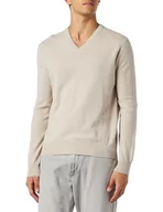 Swetry męskie - Hackett London Sweter męski Merino Cash Mix V, Beżowy (Ecru), XL - miniaturka - grafika 1