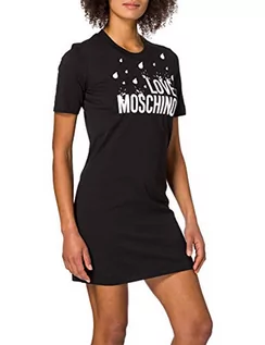 Sukienki - Love Moschino Damska sukienka z bawełny dżersej, regularny krój, krój T-line Short-Sleeved Casual Dress, czarny, 46 PL - grafika 1