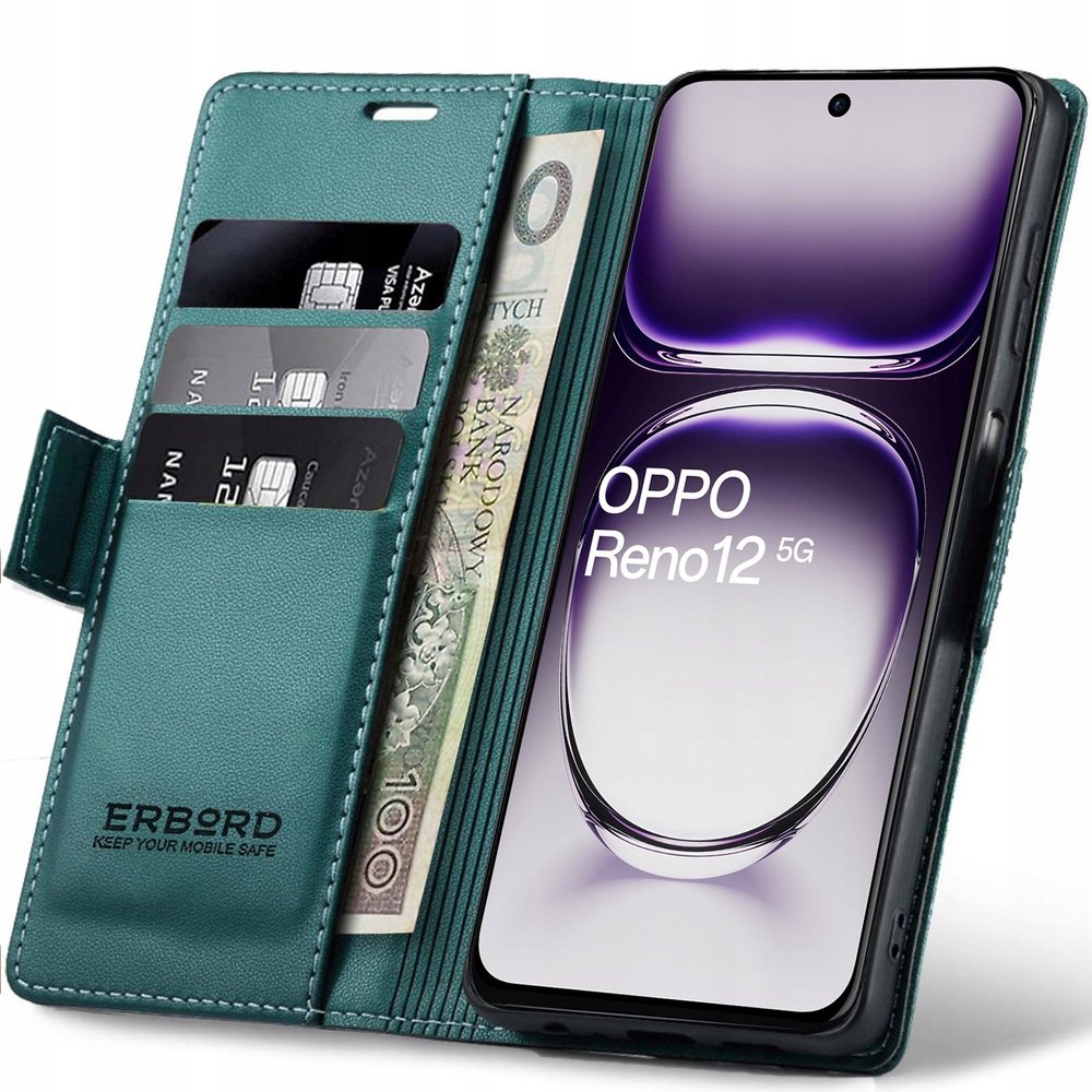 Etui z klapką do Oppo Reno 12, Erbord wallet case obudowa portfel skóra eko