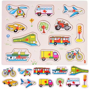 Puzzle drewniane POJAZDY układanka 12 ele ZA4720 - Zabawy w naśladowanie dorosłych - miniaturka - grafika 1
