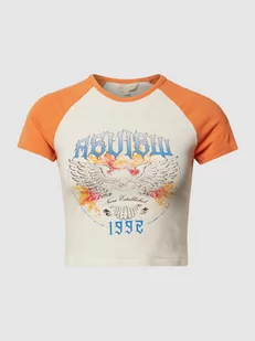 T-shirt krótki z nadrukiem z logo - Koszulki i topy damskie - miniaturka - grafika 1