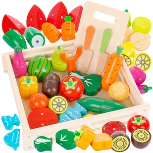 Drewniane Warzywa Owoce Do Krojenia Na Magnes Dla Dzieci Zestaw Xxl - Zabawki AGD - miniaturka - grafika 1