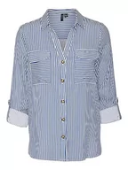 Bluzki damskie - VERO MODA Damska bluzka Vmbumpy L/S New WVN Ga Noos, Beaucoup Blue/Stripes: śnieżnobiałe, XL - miniaturka - grafika 1