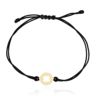Bransoletki - Bransoletka czarny sznurek koniczynka w złotym kółku pr.585 - miniaturka - grafika 1