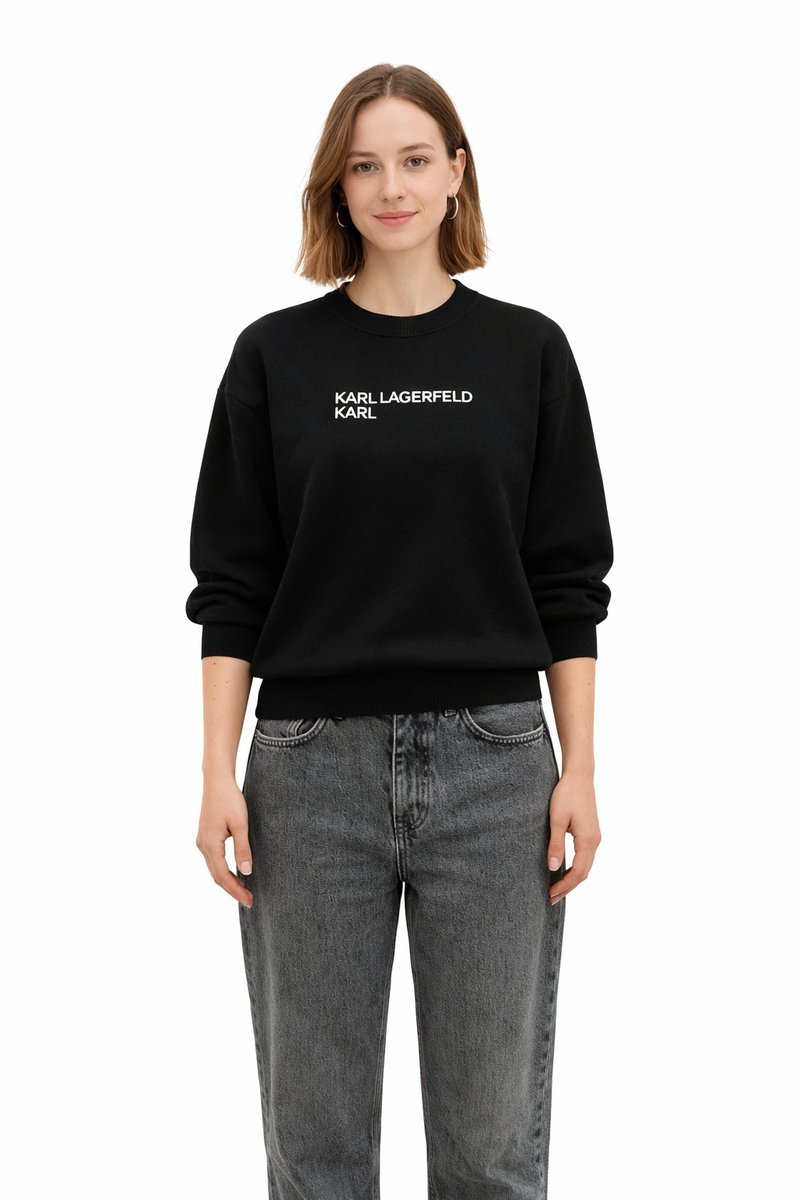 KARL LAGERFELD CZARNY BAWEŁNIANY SWETER Z LOGO I GOLFEM XL I3A