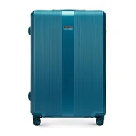 Walizki - Duża walizka z polikarbonu w pionowe tłoczenia niebieska - miniaturka - grafika 1