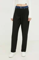 Spodnie damskie - Desigual spodnie damskie kolor czarny proste high waist - miniaturka - grafika 1