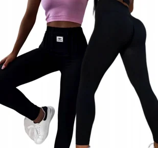 LEGINSY MODNE DAMSKIE LEGGINSY WYSOKI STAN BAMBUSOWE LOGO SIŁOWNIA FITNESS - Legginsy - miniaturka - grafika 1