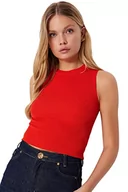 Body - Trendyol Damska bluzka z dzianiny slim fit bodycon okrągły dekolt podstawowa, pomarańczowy, S - miniaturka - grafika 1