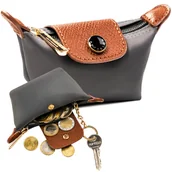 Etui na klucze - Modne etui na klucze PETERSON mały portfelik eleganckie kółeczko na klucze szare - miniaturka - grafika 1