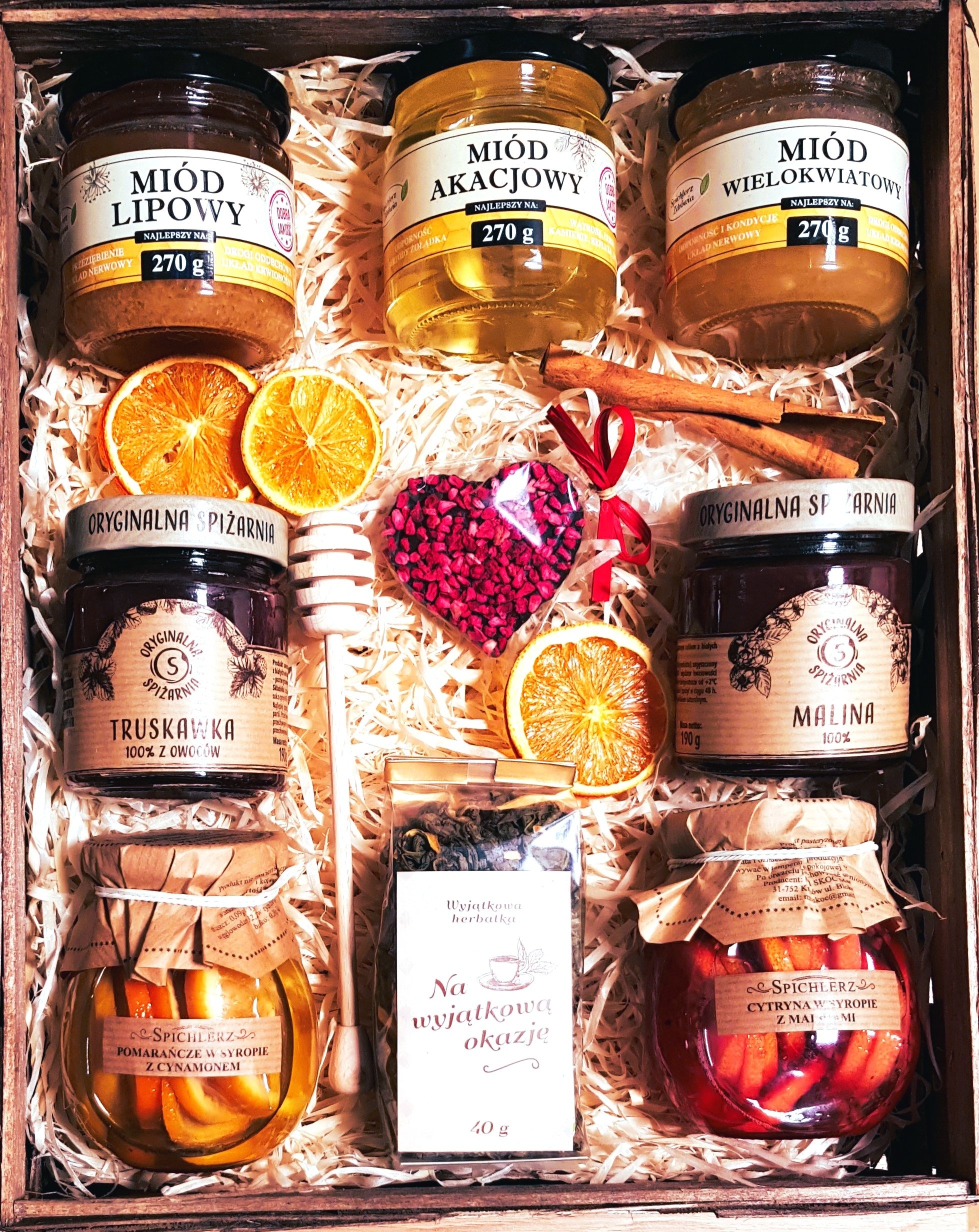 Kosz Zestaw Prezentowy Konfitury Cytryna Herbata Miód Czekolada