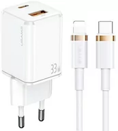 Ładowarki do telefonów - Ładowarka sieciowa Usams US-CC144 T43 USB-C+USB 33W PD3.0 QC3.0 Fast Charging biała + kabel U63 USB-C - Lightning 1.2 m biały (6958444977362) - miniaturka - grafika 1