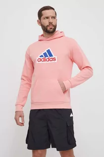 Bluzy męskie - adidas bluza męska kolor różowy z kapturem z aplikacją IS9597 - grafika 1