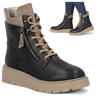 Rieker Botki Damskie SKÓRZANE Zimowe na Platformie Wygodne Ciepłe Czarne 37 - Botki damskie Rieker Botki Damskie SKÓRZANE Zimowe na Platformie Wygodne Ciepłe Czarne 37 - Botki damskie - miniaturka - grafika 1