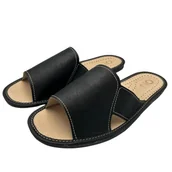 Kapcie męskie - Kapcie męskie R.43 czarne klasyczne z profilowaną skórzaną wkładką KM-14-BL-43 - miniaturka - grafika 1