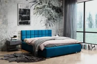 Łóżka - Łóżko tapicerowane Dream z zagłówkiem, 180x200 cm, łóżko podwójne z podstawą łóżka i drewnianą ramą z listew, tkanina welurowa: morski niebieski - miniaturka - grafika 1