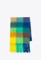 Apaszki i szaliki damskie - Damski szalik w wielokolorową kratkę żółto - niebieski - miniaturka - grafika 1