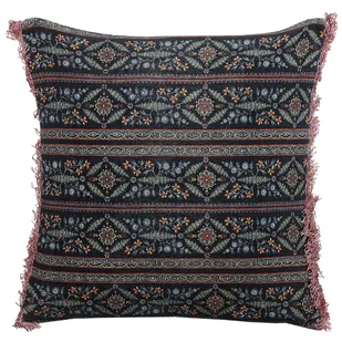 Poduszka dekoracyjna welurowa w kwiaty z frędzlami 45 x 45 cm wielokolorowa RUTA - Poduszki dekoracyjne - miniaturka - grafika 1