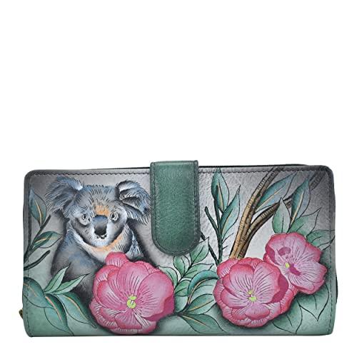 Anna by Anuschka Damski ręcznie malowany skórzany dwuskładany portfel - przytulny koala, jeden rozmiar, Przytulna koala, Rozmiar Uniwersalny