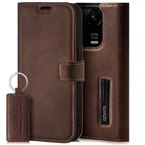 SURAZO Etui na telefon komórkowy premium do Xiaomi 13 Pro 5G, skórzane – składane etui ochronne z prawdziwej skóry [magnes, kieszeń na karty, ochrona RFID, funkcja stojaka] etui z klapką