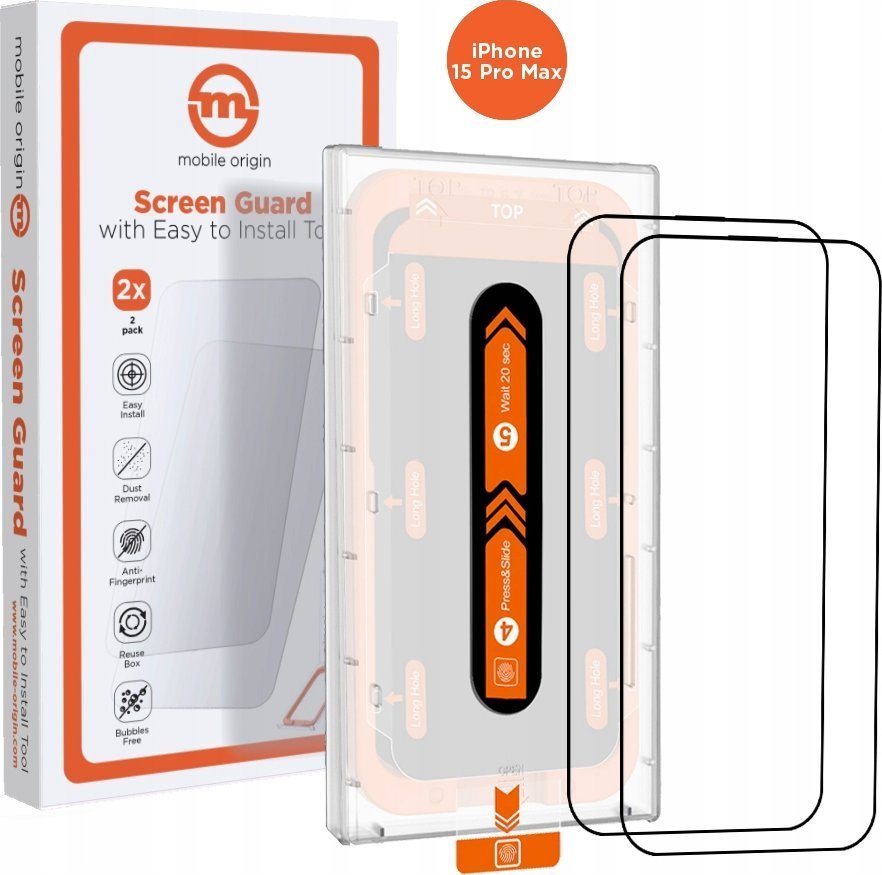 Mobile Origin Orange Screen Guard iPhone 15 Pro Max z wygodnym aplikatorem, 2szt.