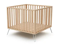 Łóżeczka i kojce - JURABABY - Drewniany kojec dla dziecka TYLKO Buk i Stal 100 x 100 cm - miniaturka - grafika 1