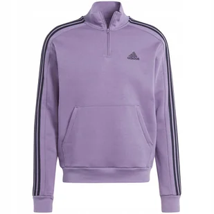 Bluza męska adidas Essentials Fleece 3-Stripes 1/4-Zip fioletowa IJ8912 2XL - Bluzy męskie - miniaturka - grafika 1