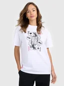 Koszulki i topy damskie - 4F T-shirt loose z nadrukiem damski - biały S - miniaturka - grafika 1