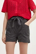Spodenki damskie - Pepe Jeans szorty VALLE damskie kolor szary gładkie high waist PL801097 - miniaturka - grafika 1