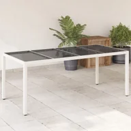 Stoły ogrodowe - Stół ogrodowy ze szklanym blatem, biały 190x90x75 cm, rattan PE - miniaturka - grafika 1