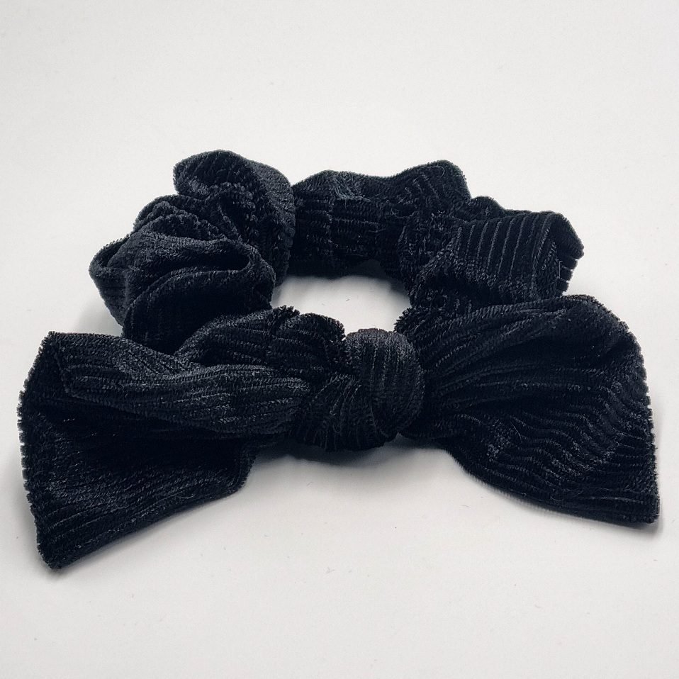 Gumka do włosów typu scrunchie sztruksowa z kokardą 1 szt.