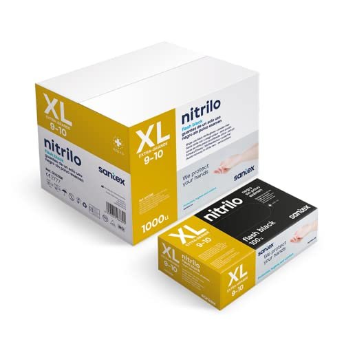 Santex Czarne rękawice nitrylowe bezpyłowe ekstra mocne | Nitryl Flash Black | Jednorazowe rękawiczki jednorazowe bez lateksu | Opakowanie 100 sztuk | Rozmiar XL