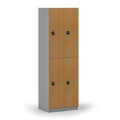 Szafki biurowe - Drewniana szafka skrytkowa, 4 schowki, zamek RFID, szary/buk - miniaturka - grafika 1