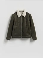 Kurtki męskie - Reserved - Kurtka sherpa z kołnierzem - ciemnozielony - miniaturka - grafika 1