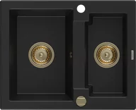 Zlewozmywaki - Mexen Carlos zlewozmywak granitowy 1,5-komorowy 582 x 475 mm, czarny, syfon złoty - 6518581500-77-G - miniaturka - grafika 1
