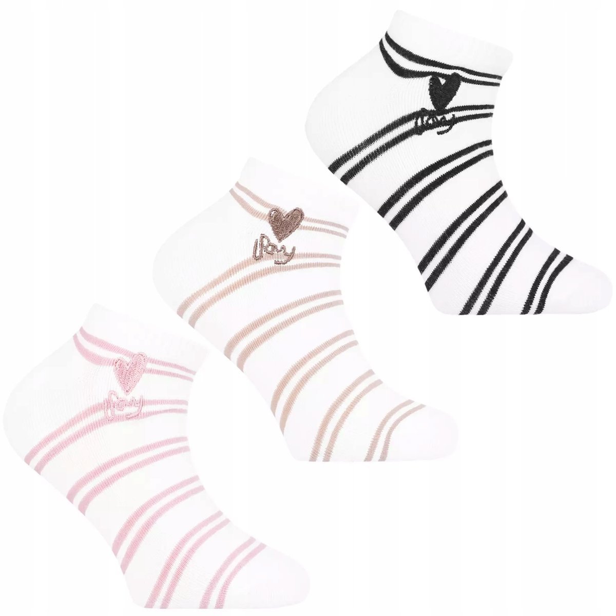 3X Niskie Stopki Dziecięce Bawełna Kolorowe Skarpetki W Paski Moraj 31-34