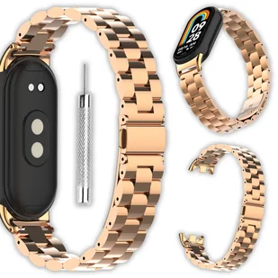 Bransoleta opaska pasek ze stali nierdzewnej Vanfone do Xiaomi Mi Smart Band 8/9, różowe złoto - Akcesoria do smartwatchy - miniaturka - grafika 1